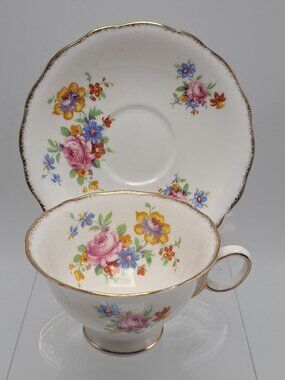 Radfords Bone China England Vintage Floral Teacup Saucer Set Gold Trim